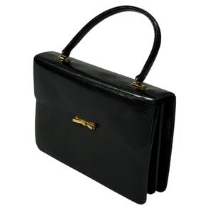 Vintage Black Lizard Embossed Kelly Bag Modelli Formenti Top Handle